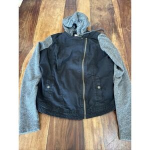 Y2K Abercrombie Fitch Black And Grey Hooded Coat Side Zipper gold XL Women's .